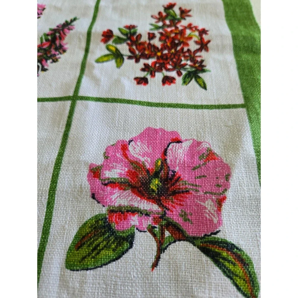 Vintage Neil Australian Wildflowers Pure Linen Tea Towel Green Floral 18x30